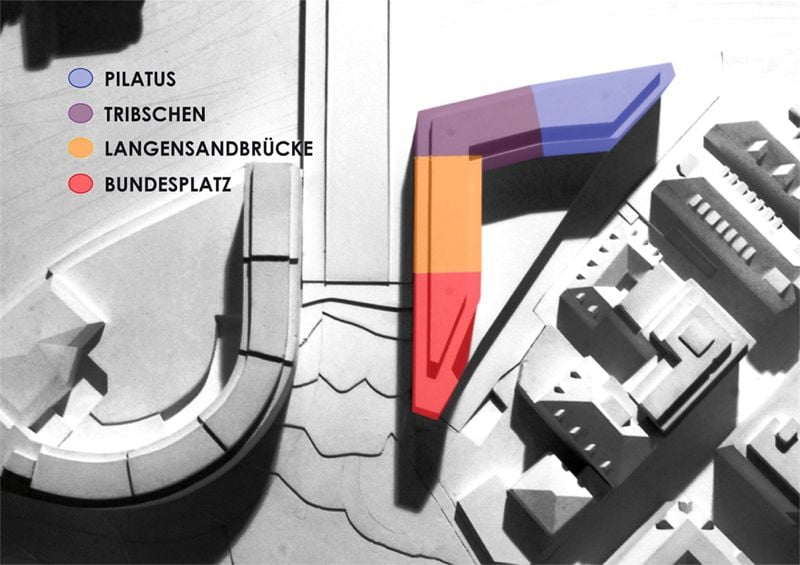 Das Projekt «Bundesplatz - Living» mit den verschiedenen Gebäudeteilen.