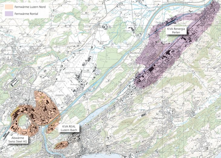 Fernwärme-Karte für Luzern-Nord und Rontal