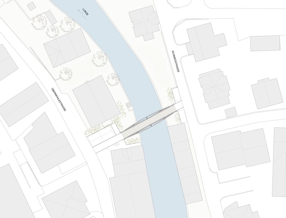 Plan der geplanten «Lorzenbrücke an der Schmiedstrasse». Über die Gestaltung will Cham erst 2015 informieren.