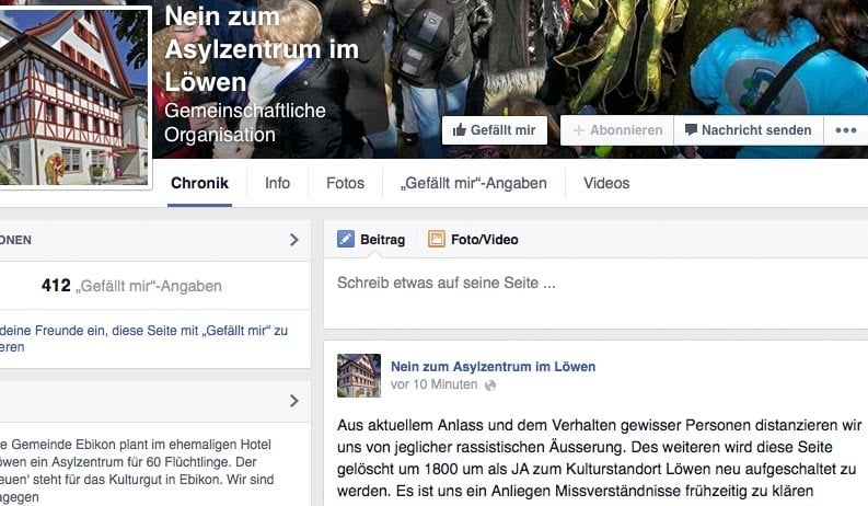 Trotz vielen Followern: Die erste Facebook-Seite zum Löwen Ebikon wurde schon nach kurzer Zeit wieder offline gestellt.