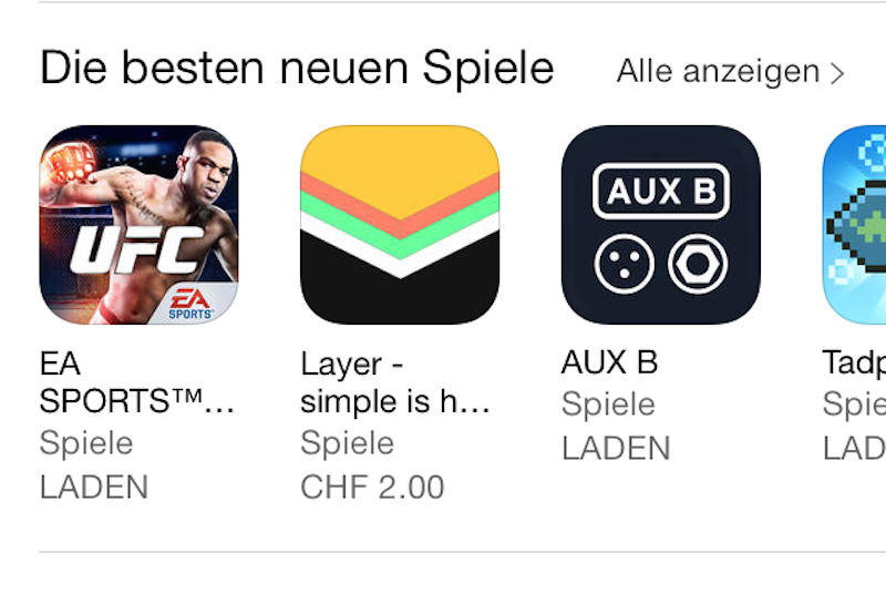 Empfehlung von Apple: Die App «AUX B» kursiert auf der Startseite des App-Stores