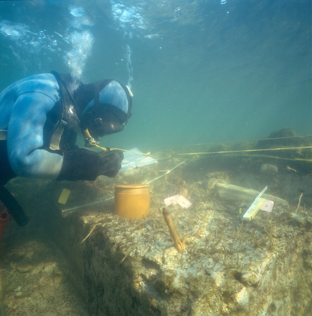 Die Ausgrabungen in Cham-Eslen mussten Unterwasser durchgeführt werden. Während der Pfahlbauzeit handelte es sich um eine Insel. 