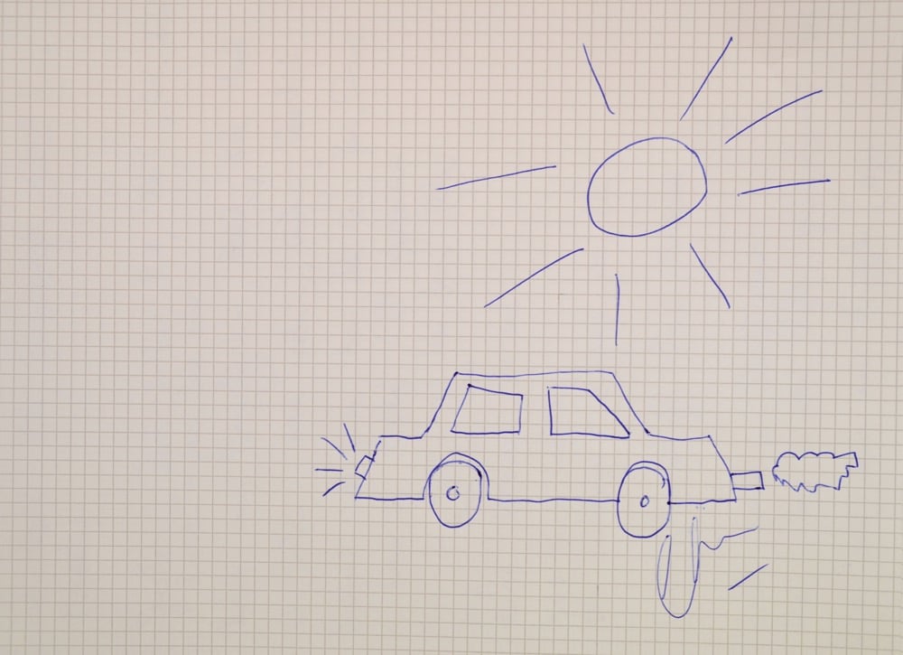 «Ich kann nicht zeichnen»: Es ging dann aber doch. Klar und deutlich eine Fahrt ins Blaue. Und natürlich hat der Künstler sein Werk gerade signiert.