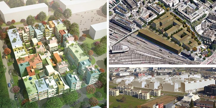 Feldbreite in Emmen (links), Rösslimatte in Luzern (oben rechts) und Schweighofpark in Kriens: Drei von vielen Grossprojekten, die realisiert werden.