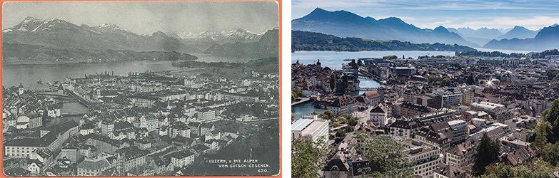 Luzern und die Rigi vom Gütsch aus gesehen. (Neuaufnahme: Marc Hodel)