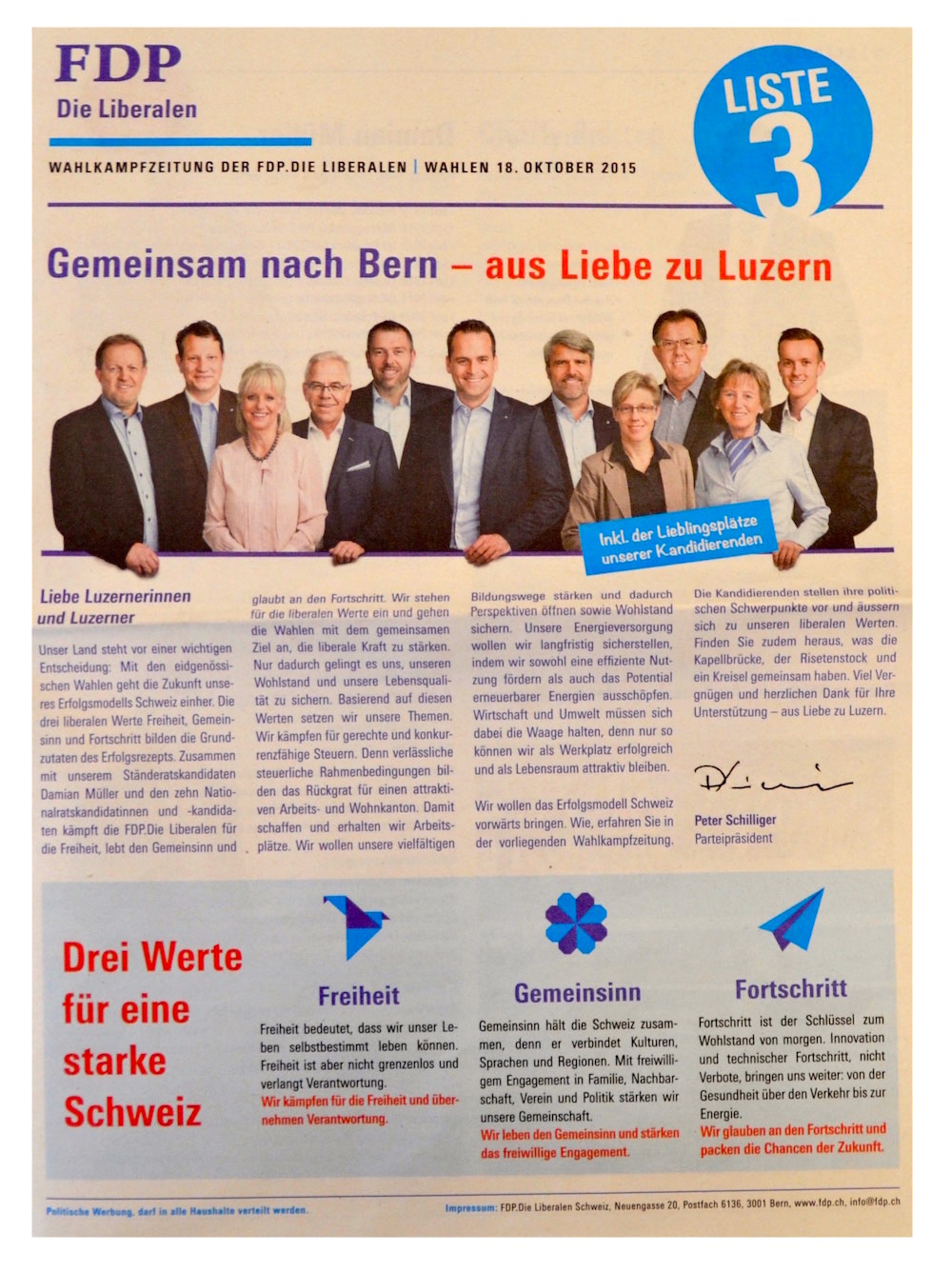 Ebenfalls eine ganze Wahlzeitung präsentiert die FDP. Statt auf Themen setzt sie auf Köpfe, was die Texter kritisch beäugen.