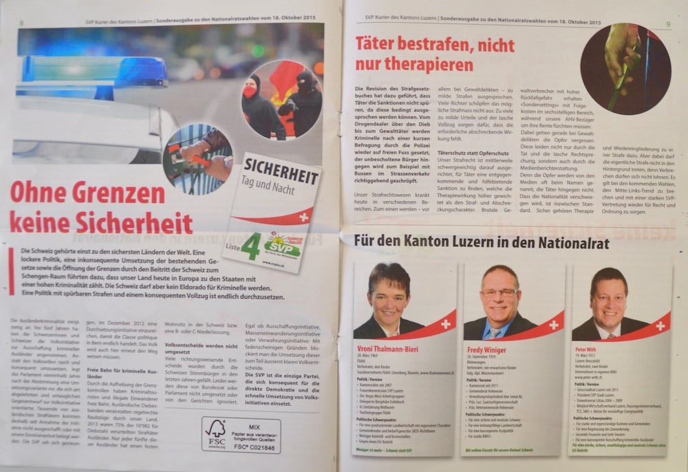 Im Inneren des SVPKurier wird auf die Themen der Titelseite Bezug genommen. Die Kandidaten werden in Steckbriefen vorgestellt.