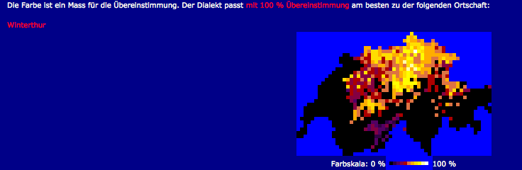 Der Dialekt der redaktionellen Mitarbeiterin ist klar ein Winterthurer, findet zumindest das «Chochichäschtli-Orakel». Die Mitarbeiterin kommt jedoch aus Baar.