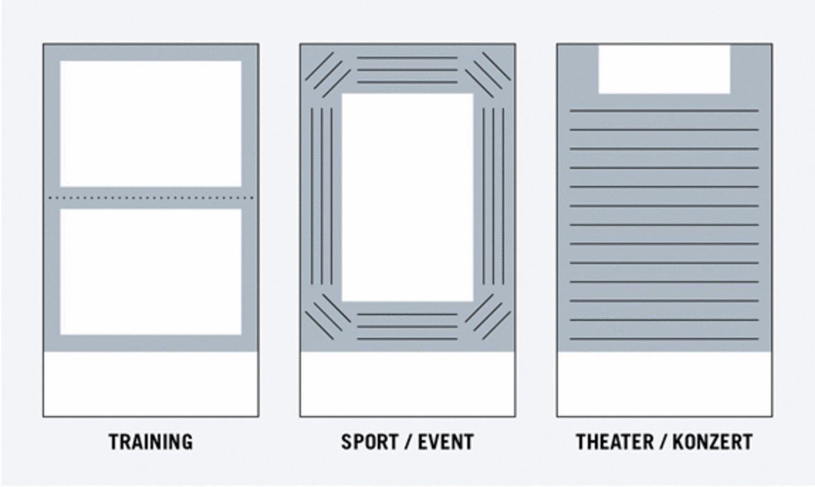 Eine Halle, drei mögliche Nutzungen: Als normale Trainingshalle (links), als Halle bei grossen Sportanlässen mit Tribünen drumrum sowie als Konzerthalle mit Bühne vorne.