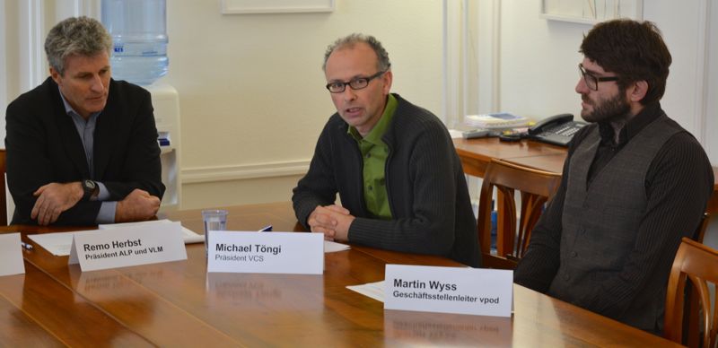 Remo Herbst, Präsident ALP und VLM, Michael Töngi, Präsident VCS Luzern und Kantonsrat, und Martin Wyss, Geschäftsstellenleiter VPOD.