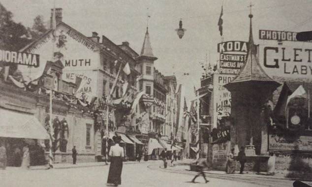 Ladengeschäfte am Löwenplatz um 1900. (Quelle: ZHBLU SoSa, LSa.32.23.8)
