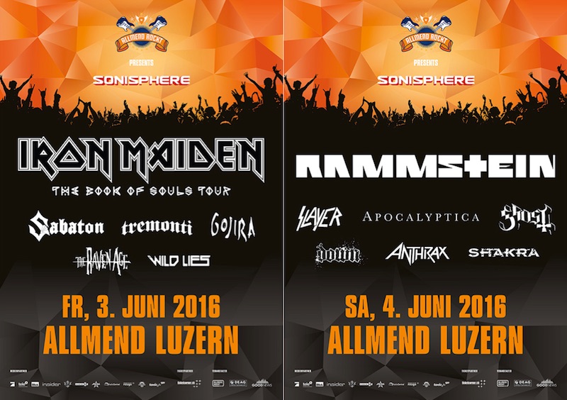 Das Programm von «Allmend Rockt» mit den beiden Headliners Iron Maiden und Rammstein.