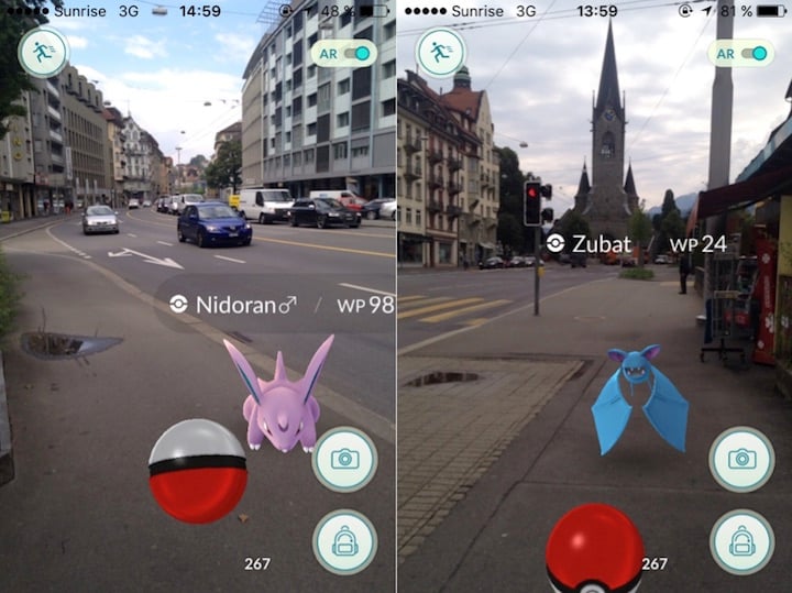 Ein Nidoran am Pilatusplatz und ein Zubat auf dem Weg zur Pauluskirche.