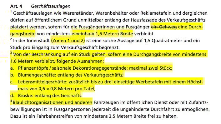 Ein Ausschnitt aus dem neuen Reglement – die Neuerungen sind gelb markiert.