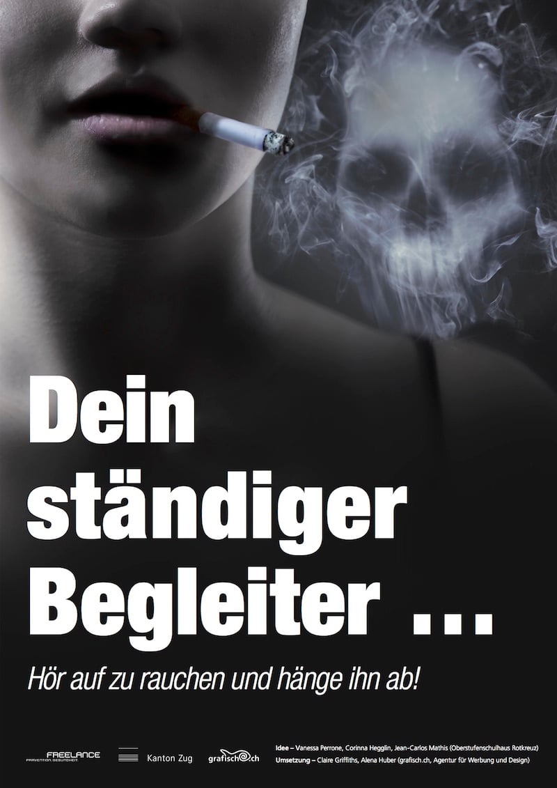 Dieses Plakat der Oberstufe Rotkreuz soll vor dem Rauchen warnen.