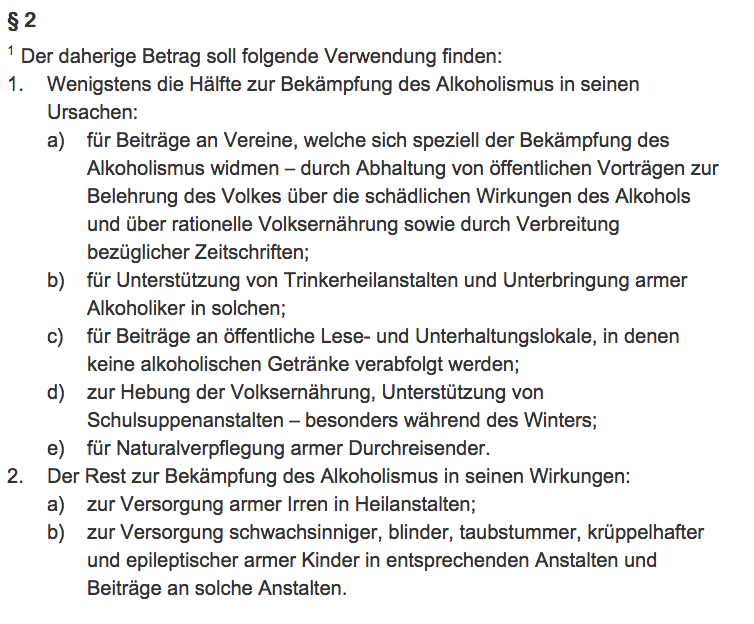 Paragraf 2 betreffend der Verwendung der Einnahmen aus dem Alkoholmonopol.