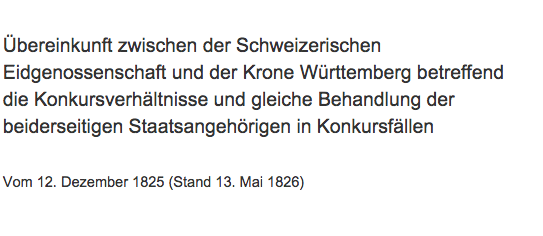 Der Vertrag sorgt dafür, dass es keine Unklarheiten gibt bei Konkursfällen im Königreich Württemberg und dem Kanton Zug.