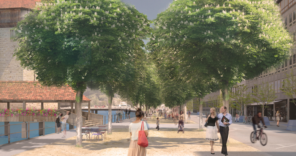 So soll die Bahnhofstrasse ab 2019 aussehen, wenn es nach der Stadt geht: Visualisierung des Projekts zur Neugestaltung. (Bild: Koepfli Partner GmbH, Luzern)