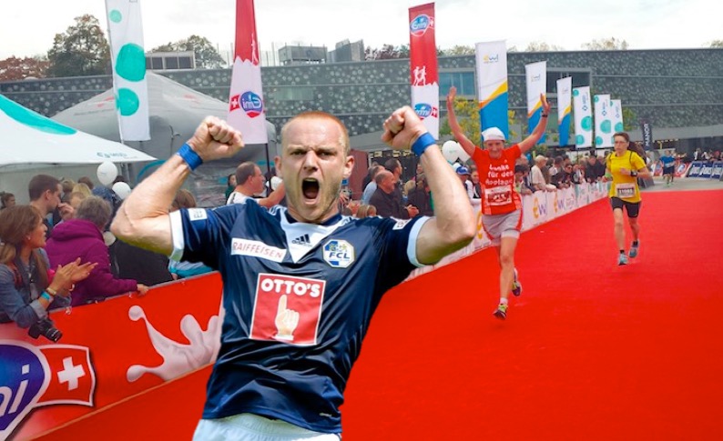 Marco Schneuwly freut sich über seinen Sieg am Lucerne Marathon.