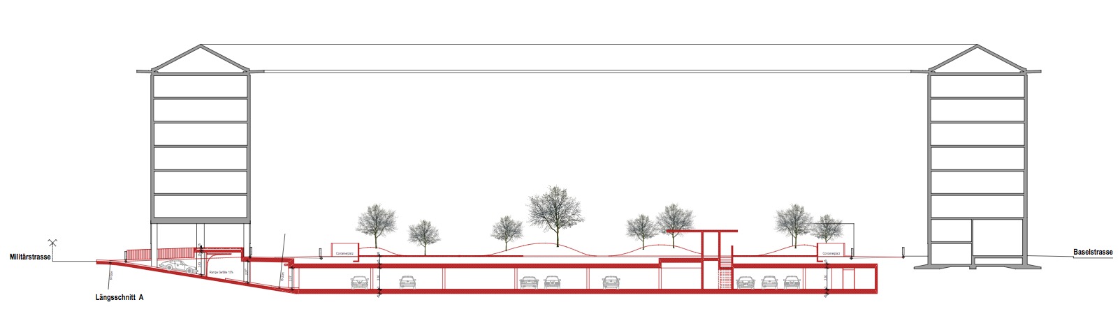 Querschnitt durch die geplante Tiefgarage unter dem Sentihof.