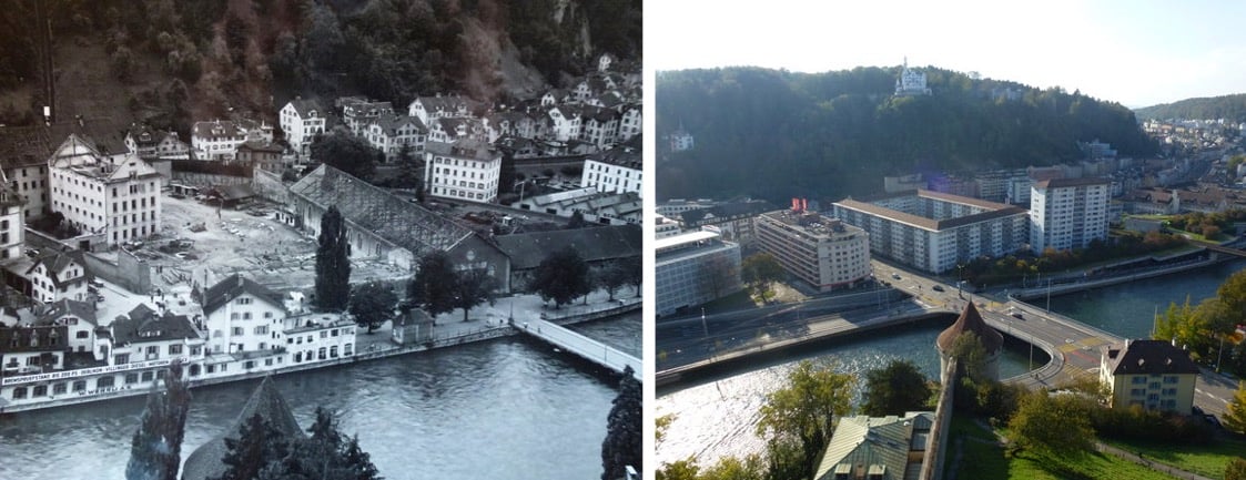 Der Sentihof um 1930 (links) und heute.