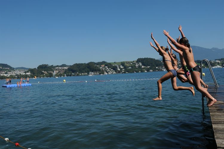 Sprung in den Vierwaldstättersee vom Strandbad Tribschen aus.