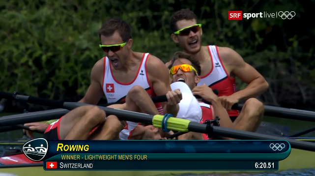 Die Schweizer Ruderer nach ihrer Glanzleistung. (Bild: Printscreen SRF)