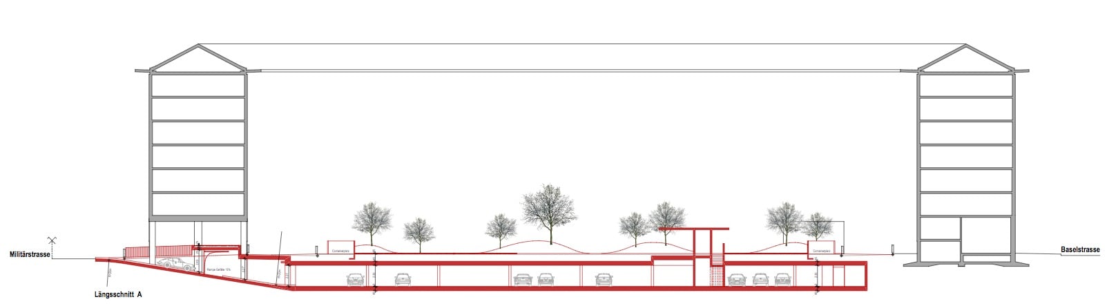Querschnitt durch die geplante Tiefgarage unter dem Sentihof.