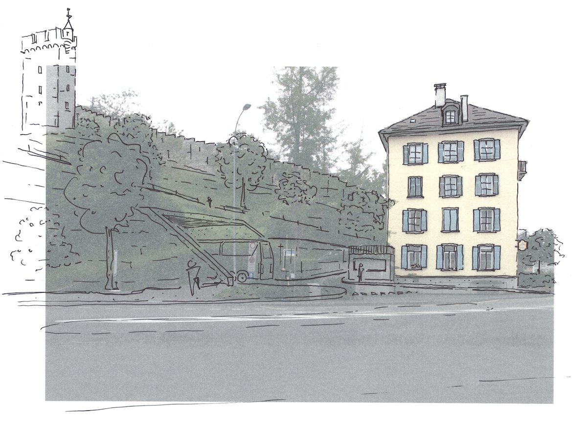 Die Zufahrt zum Parkhaus wäre beim Restaurant Reussbad, eingangs Geissmattquartier, geplant. (Visualisierung: zvg)