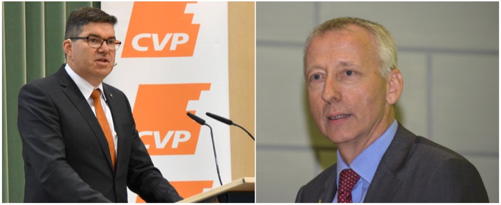 Pirmin Jung (links) tritt als CVP-Präsident ab. Der letztjährige Kantonsratspräsident Franz Wüest leitet die Suche nach einem Nachfolger.