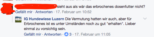 Jemand vermutet, dass es sich um Erbrochenes handelt. Die IG Hundewiese mahnt zur Vorsicht.