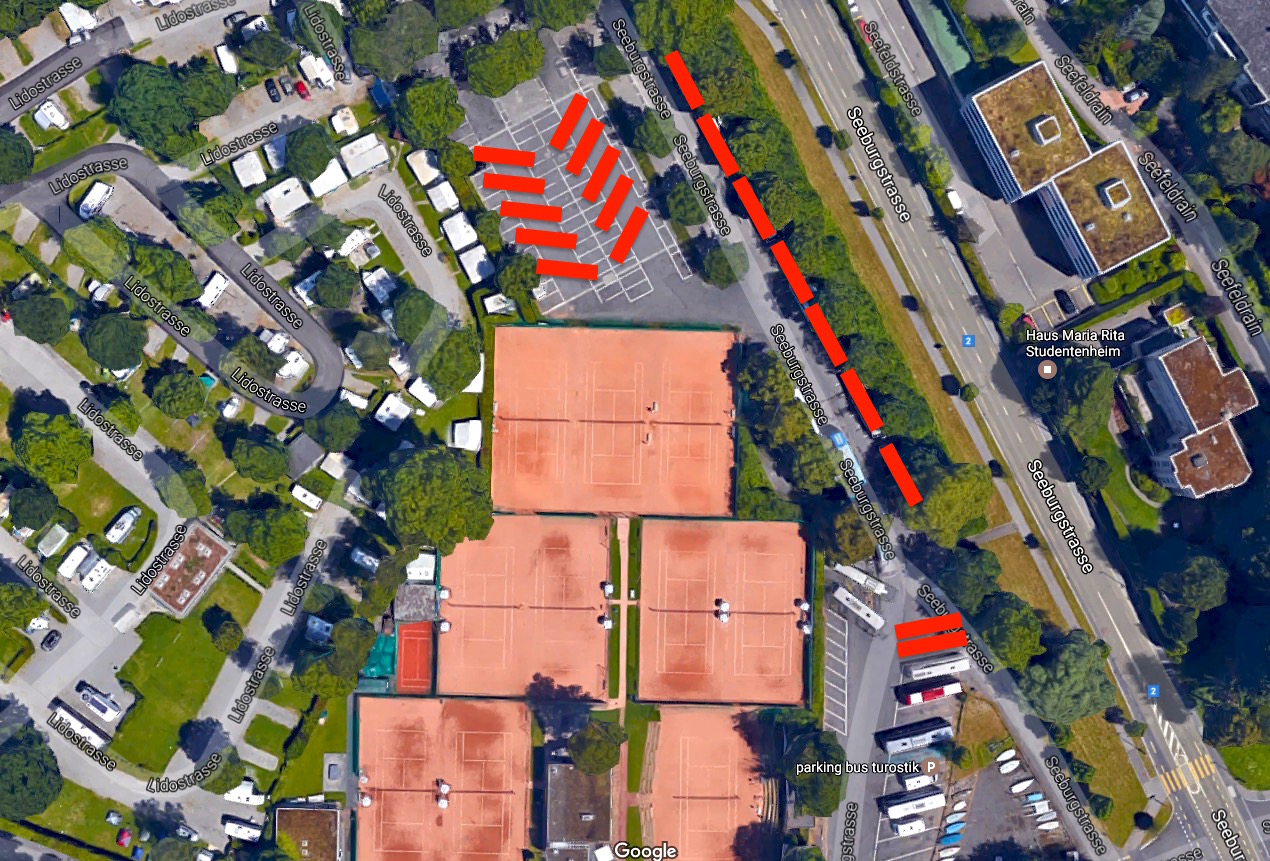 So könnten die zusätzlichen Carparkplätze im Brüelmoos aussehen – hier rot eingefärbt. Heute stehen dort Autos.