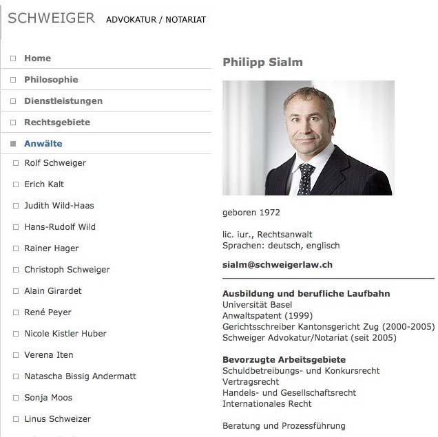 Wenn man nach Philipp Sialm googelt, findet man noch immer das Profil des Richters auf der Webseite der Privatkanzlei Schweiger Advokatur.