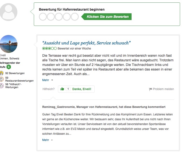 So mancher Wirt scheut die Antwort auf Kritik nicht: Reaktion des Hafenrestaurant-Wirts.