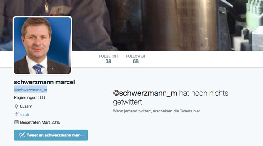 Marcel Schwerzmanns Follower warten seit 2015 auf den ersten Tweet des Finanzdirektors.