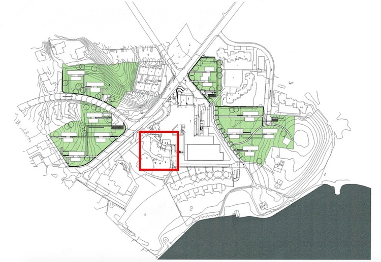 Der Besitz der Familie von Schumacher im Quartier Langensand/Matthof: Die grün markierten Flächen kennzeichnen bereits realisierte bzw. geplante Überbauungen. Rot umrandet das Aalto-Hochhaus.