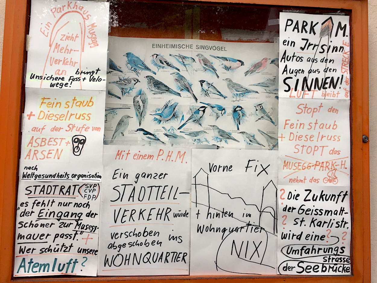 Betroffene von Projekten früher einbeziehen, fordert die SP, wie beispielsweise die Bewohner des Geissmatt-Quartiers beim Parkhaus Musegg, die mit Plakaten ihren Unmut kundtaten.