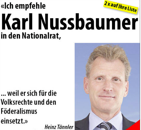 Auf Karl Nussbaumers Webseite erblicken wir einen frischen Heinz Tännler, der für Nussbaumers vergangenen Wahlkampf einsteht.