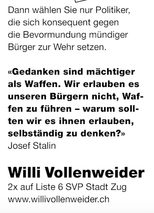 Nicht nur Hitler wird von Vollenweider zitiert. Auch Stalin kommt zum Zug.