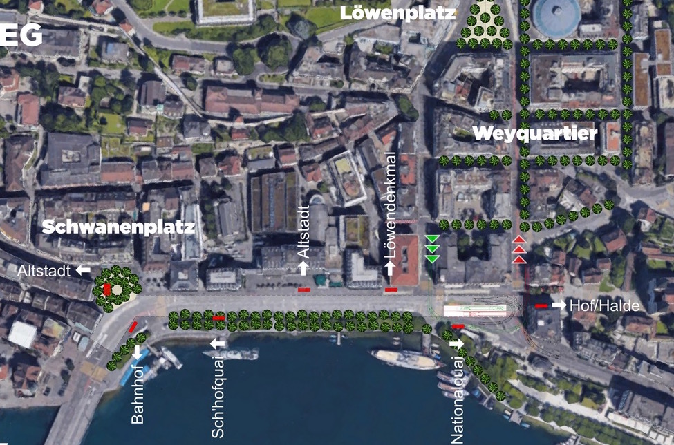 Die Zufahrt zum Seeparking ist vor dem Luzerner Hof geplant – laut Initianten ist das trotz enger Platzverhältnisse machbar.