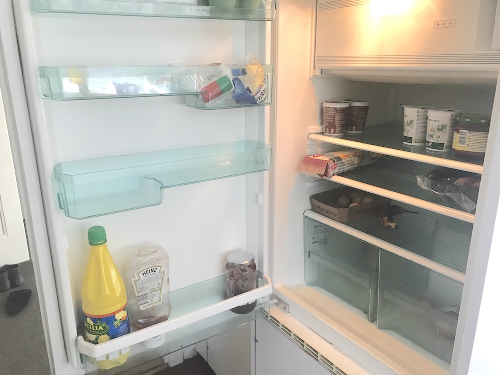 Im Berner Studi-Kühlschrank sieht es deutlich karger aus – Rahmkäse und Salsa fehlen aber auch hier nicht.