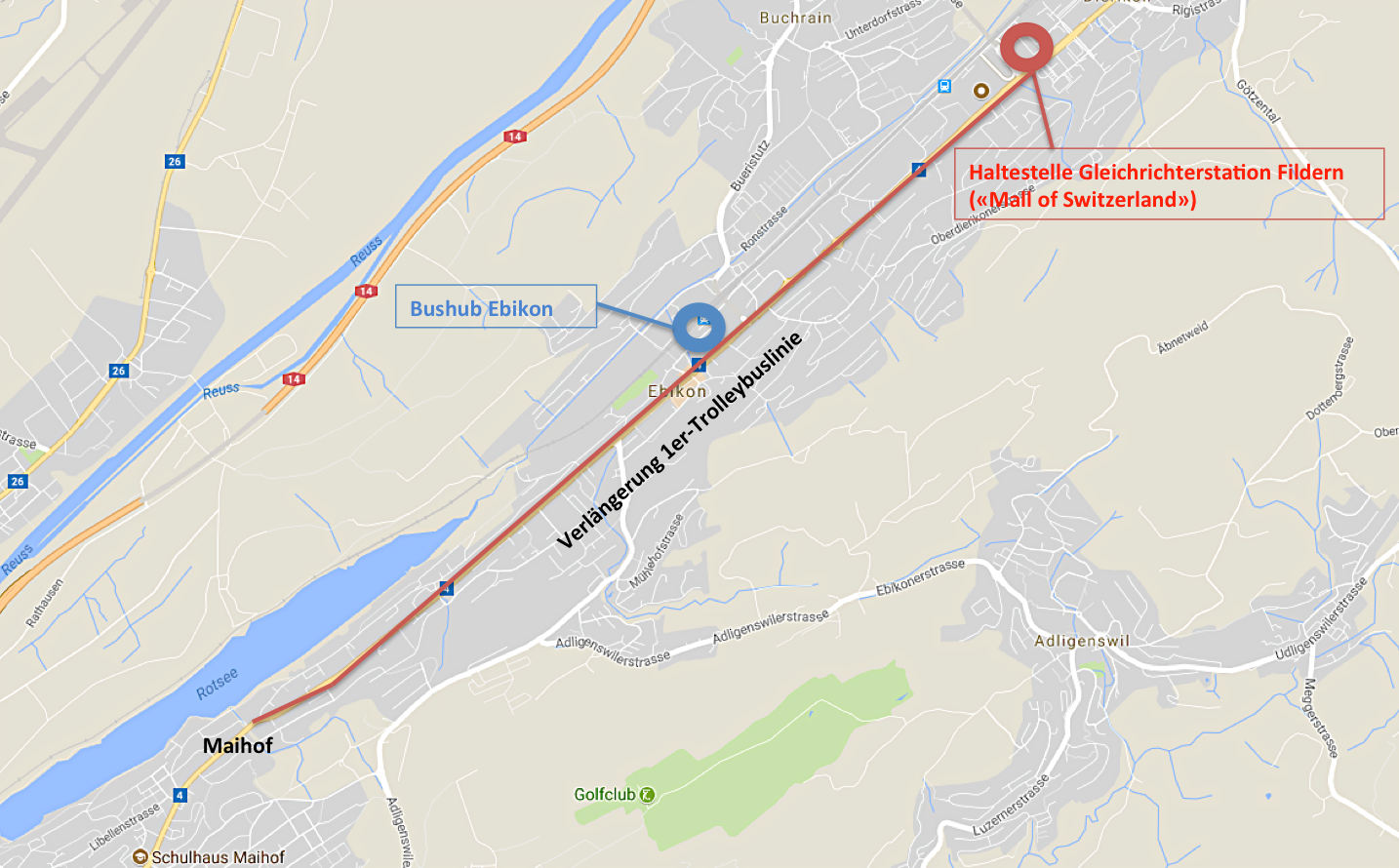 So sieht die verlängerte Trolleybus-Linie künftig aus.