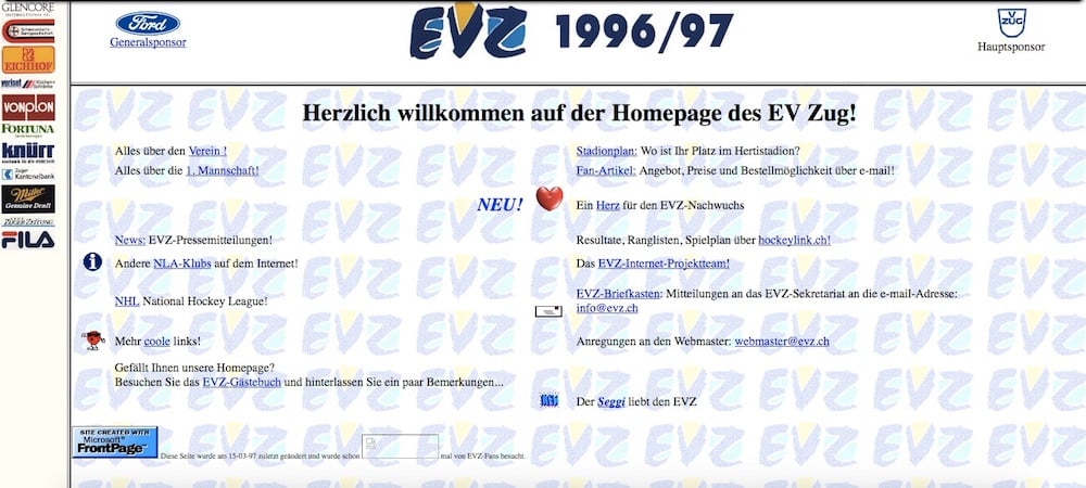 GIFs und Retro-Logo: So sah die EVZ-Homepage 1997 aus.