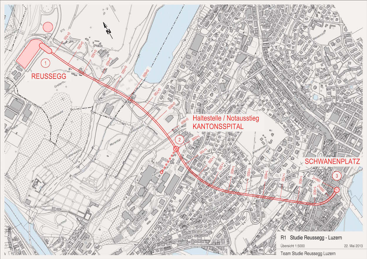 Die Metro soll, so die Idee der Initianten, Ibach mit dem Schwanenplatz verbinden und allenfalls beim Kantonsspital halten.