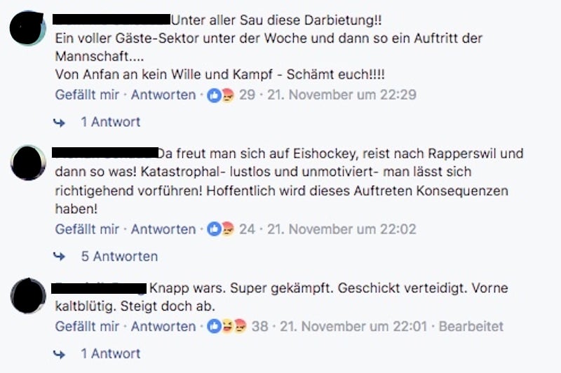 Nach dem Spiel gegen die Rapperswil-Jona Lakers monierten viele Fans den fehlenden Einsatzwillen der Spieler.