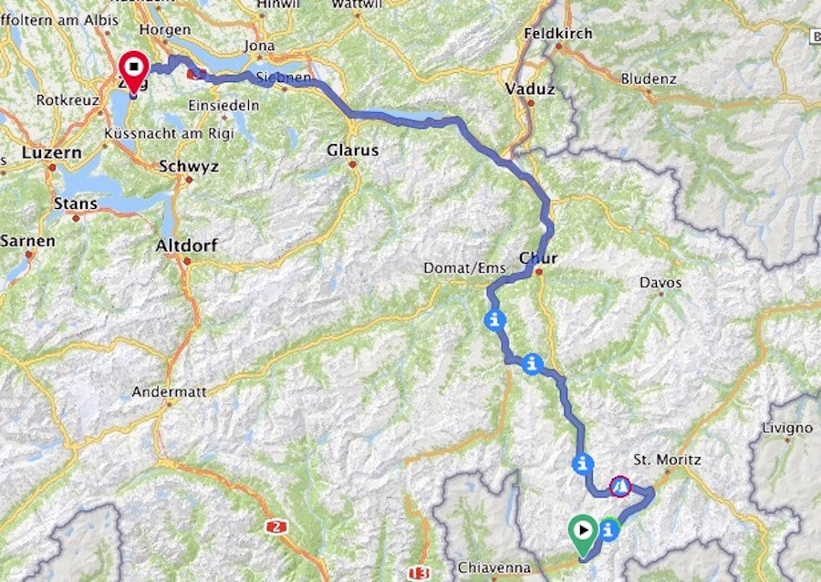 Die Strecke von Vicosoprano nach Zug: Fast sechs Stunden Hin- und Rückweg nimmt Heinz Schmid für ein Heimspiel in Kauf.