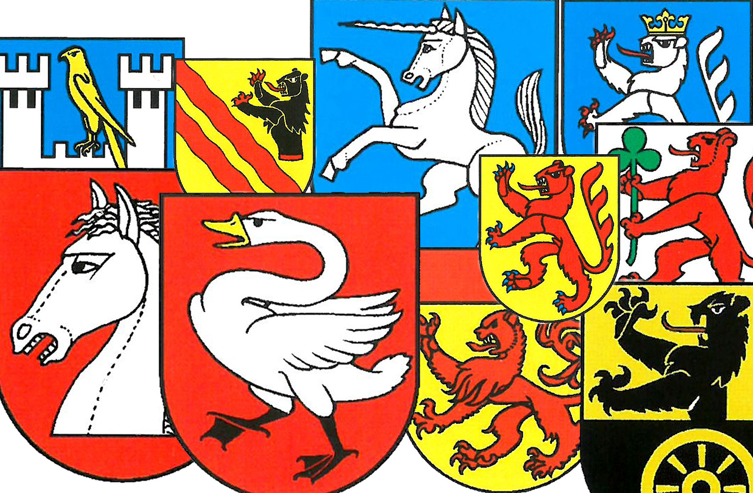 Die Stolzen: Wappen von Adligenswil, Aesch, Altwis, Ballwil, Romoos, Kriens, Schongau, Sempach, Wikon, Willisau und Meggen.