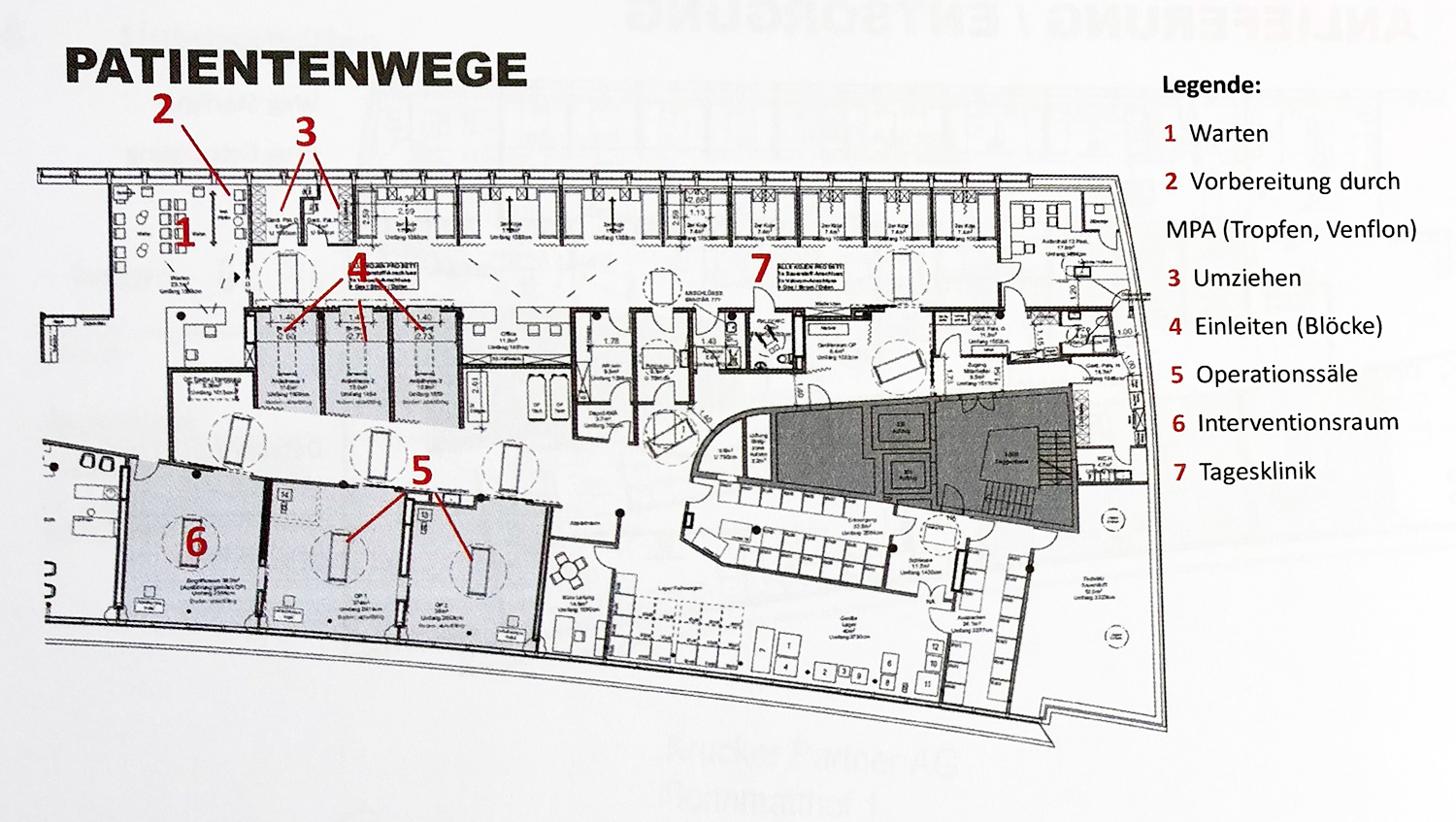 Plan für vierte Etage mit zwei Operationssälen.