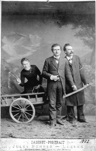 Das berühmte Foto von Lou Andreas-Salomé, Paul Rée und Friedrich Nietzsche.