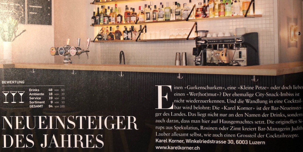 48 von 50 möglichen Punkt für Drinks: So urteilte das Falstaff-Magazin über den Luzerner Karel Korner.